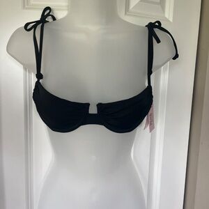 NWT Victoria's Secret Swim black underwire bikini top, adjustable tie straps 32A